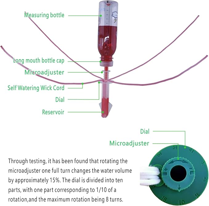 Microwater Plant Watering Reservoir, Suitable for Everyday and Holiday use, Automatic drip Irrigation with microadjuster Switch for Indoor and Outdoor，Large and Small Plants (Pack of 6)