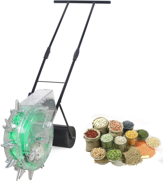 Garden Seeder Row Planter, Hand Push Seeder Machine w/12 Holes Row Seeding Sowing & Fertilizer Applicator, Walk-Behind Row Crop Planter for Sowing Seeds, Corn, Soybeans, Peanuts, Mung Beans, Sunflower