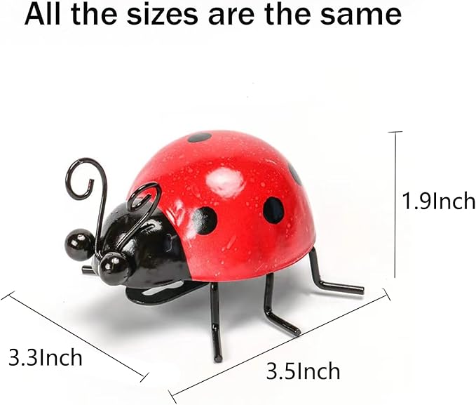 Metal Garden Decor for Outside Cute Ladybugs Yard Art Lawn Ornaments Wall Sculptures & Statues Outdoor Fence Decorations for Patio - Set of 8