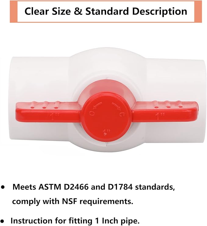 4Pcs 1" PVC Ball Valve Water Pipe Shut-off Valve Socket with Red T-Handle for Cold Water Supply lines, Irrigation Pipe fitting System(Socket x Socket), Schedule 40