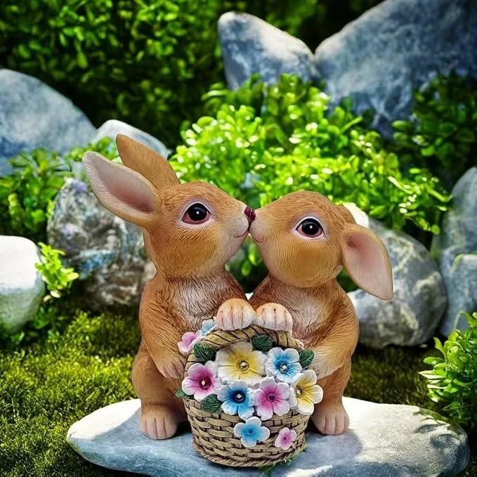 Solar Rabbit Garden Statues Easter Decorations Yard Animals Statue Home Garden Resin Rabbit Figurine Bunny Statue,Gifts for Mom Grandma Women Outside Lawn Ornaments Porch Patio Balcony Yard Home