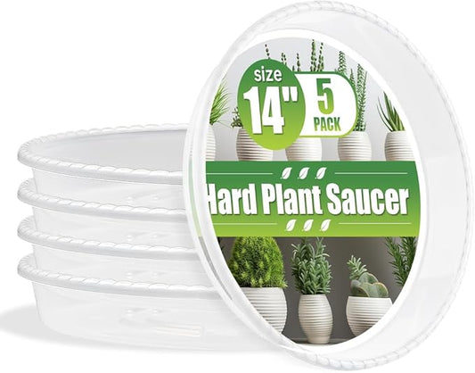 5 Pack Plant Saucer for Indoor Plants, 14 Inch Clear Plant Trays for Pots, Durable Plastic Flower Plant Pot Saucer, Heavy Duty Sturdy Plant Saucer Drip Trays for Pots