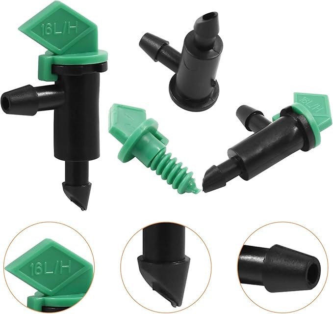 60 Pack 4GPH Drip Emitter Drip Emitters 16L/H Flag Irrigation Dripper for 4mm/7mm Hose for Garden Lawn, Green