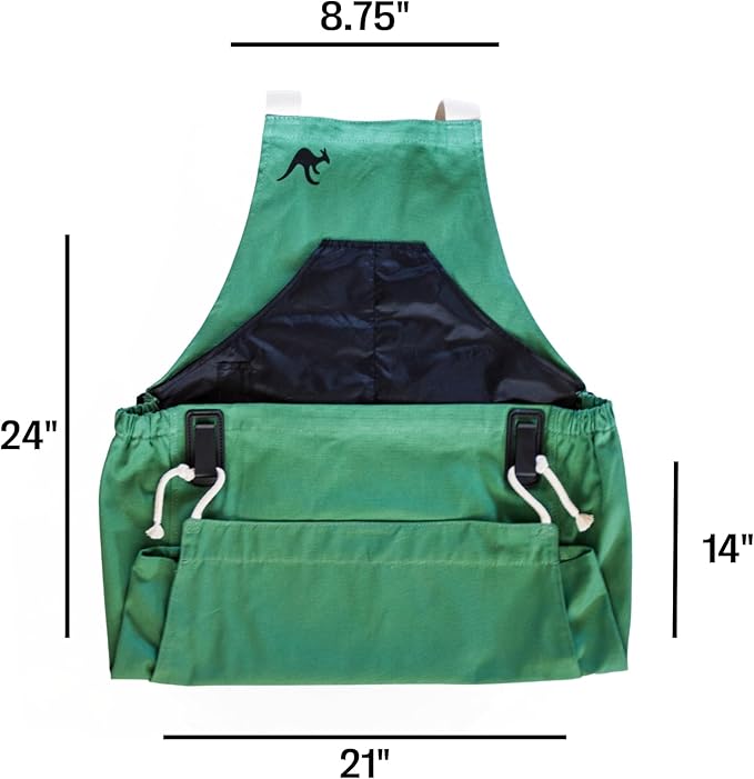 Roo Gardening Apron with Pockets & Harvesting, Picking Pouch - Adjustable, Water-resistant, Washable Canvas Cotton