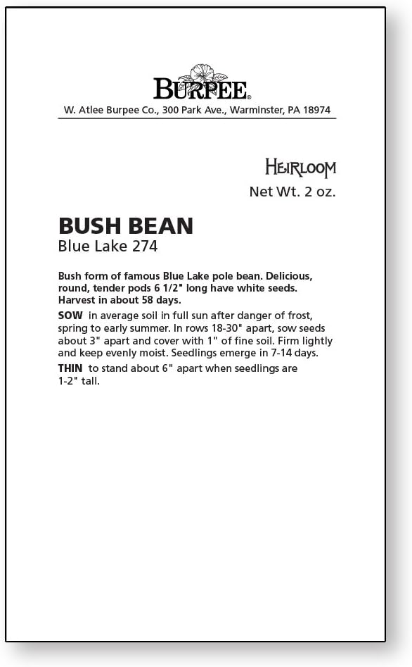 Burpee Blue Lake 274 Bush Bean Seeds 2 ounces of seed