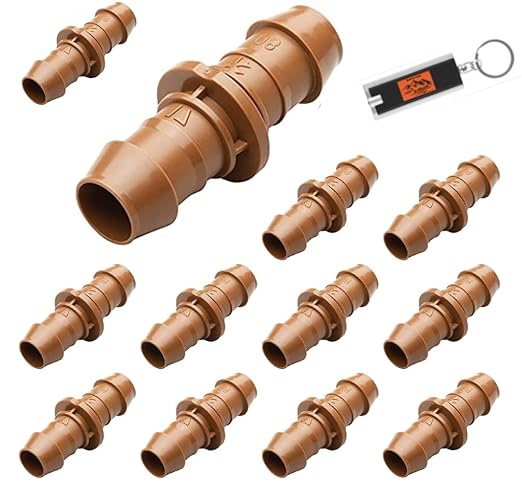 12 Pack Drip Irrigation Fittings 1/2” Drip Line, Rain Bird XFF-Coup 17mm Drip Line Connectors, 1/2 Inch Drip Irrigation Tubing, Drip Irrigation Connectors, Drip Hose Connectors Includes LED Light