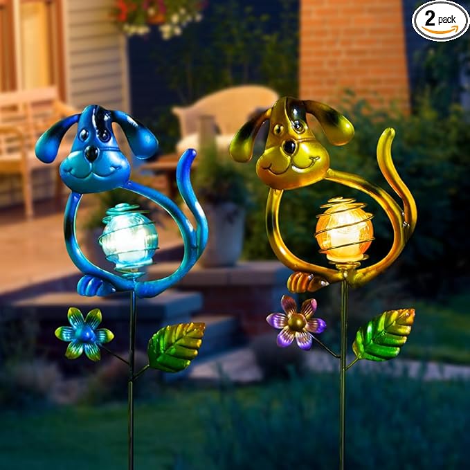 Solar Outdoor Garden Lights,27.4''H Dog Solar Figurine Lights,Waterproof Solar Decorative Garden Stakes for Lawn Patio Pathway, Solar Lights for Outside for Mom,Women,Dog Lovers
