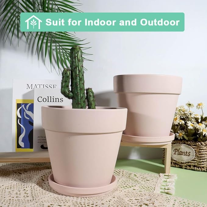 vensovo 6 Inch Pink Terracotta & Clay Pots for Plant with Saucer - 4 Pack Medium Terra Cotta Planter with Drainage Hole, Flowerpot for Indoor Outdoor Plants, Crafts, Wedding Favor