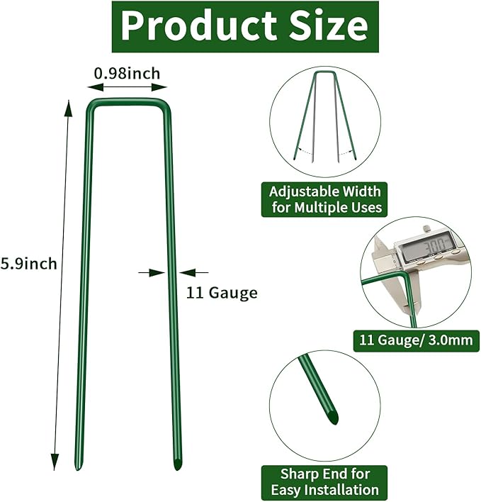100PCS 6-Inch Galvanized Garden Landscape Staples Stakes, Heavy-Duty Sod Pins Anti-Rust 11 Gauge Garden Stakes, Plant Stakes for Weed Barrier Fabric Ground Cover Tubing Soaker Hose Drippers Irrigation