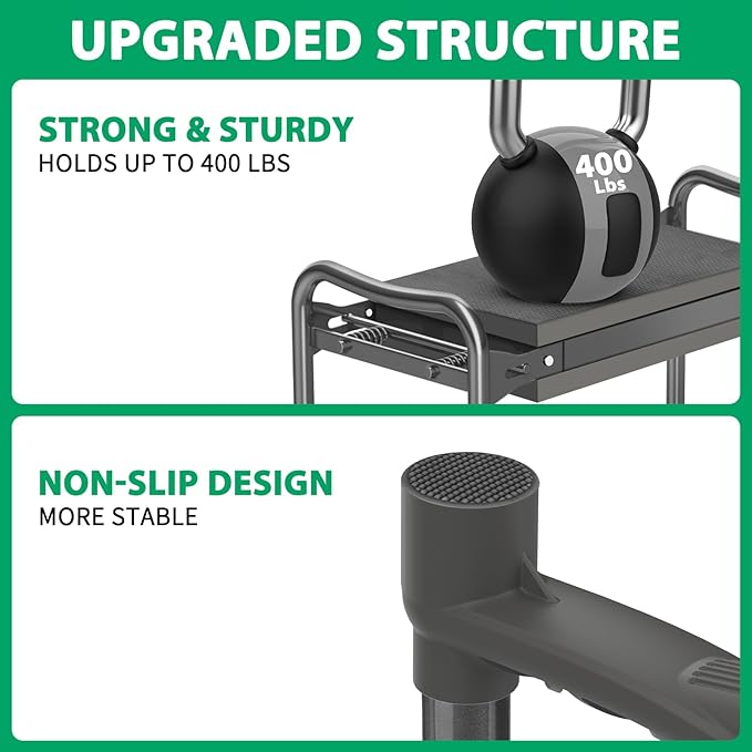 TomCare Upgraded Garden Kneeler and Seat Widen Soft Kneeling Pad Garden Tools Stools Garden Bench with 2 Larger Tool Pouches Outdoor Foldable Sturdy Gardening Tools Gifts for Gardeners, Grey