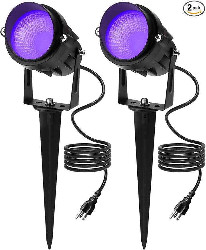 Outdoor Black Light Halloween Spotlight, 12W Purple Spotlights LED Blacklight, Waterproof Spot Landscape Lights with US Plug for Glow Party, Poster, Bar, Yard, Garden Gyms Decor (2Pack)