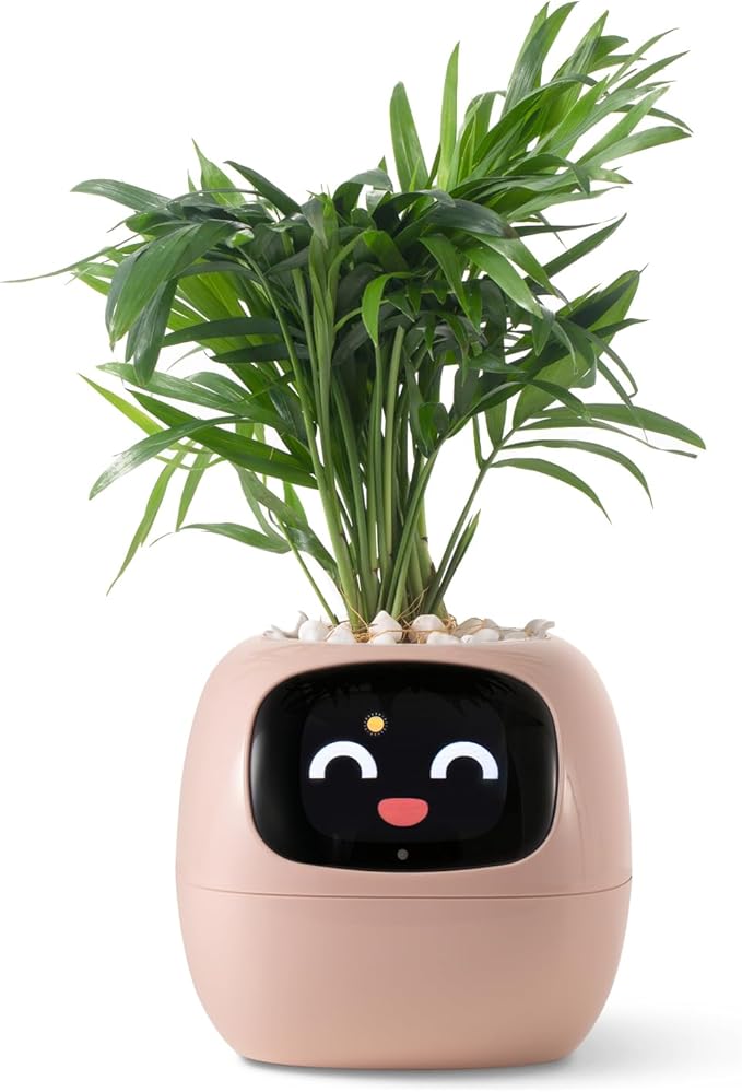 Smart pet Planter Robot Guidance on Plant Care with Emojis, Adorable Plant Companion with Rich Gesture Interaction, Neat Desk Setup Gift (Pink)
