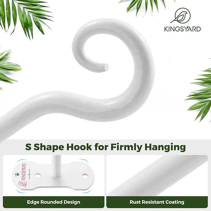 Kingsyard 4 Pack Wall Plant Hanger - Heavy Duty Metal Hanging Bracket Hooks for Hanging Plant Bird Feeders Lanterns Wind Chimes Indoor/Outdoor. White