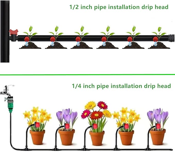 100Pcs 360 Degree Adjustable Irrigation Drippers Sprinklers, 1/4 Inch Emitters Drip for Watering System