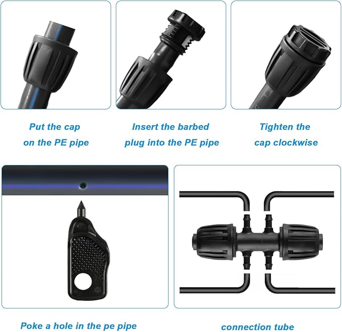 8x1/2 Inch Drip Irrigation Fittings End Caps&2x1/2 Inch to 1/4 Inch Locked Barbed Six Hose Connectors 1/2 Inch Irrigation Fittings End Plugs for (1/2'' ID x 0.60-0.63'' OD)16mm Drip Tubing Connectors