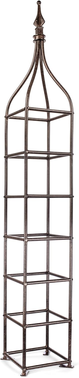 H Potter Trellis Obelisk Tall Metal Garden Decor Vertical Yard Art for Roses Climbing Plants Weather Resistant Wrought Iron Ornamental (Charcoal Brown, 6 Foot)