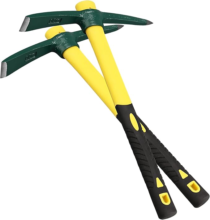KEILEOHO 2 PCS 15 Inches Pick Mattock Hoe, Forged Weeding Garden Pick Axe with Fiberglass Handle, Weeding Mattock Hoe for Gardening, Loosening Soil, Camping