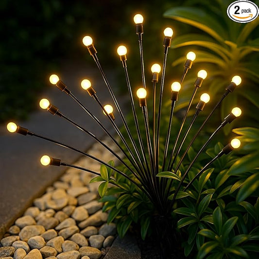 Solar Garden Lights, 2-Pack Dual Mode 20-LED Waterproof Outdoor Solar Firefly Lights for Yard, Patio, Pathway – Warm White Ambiance