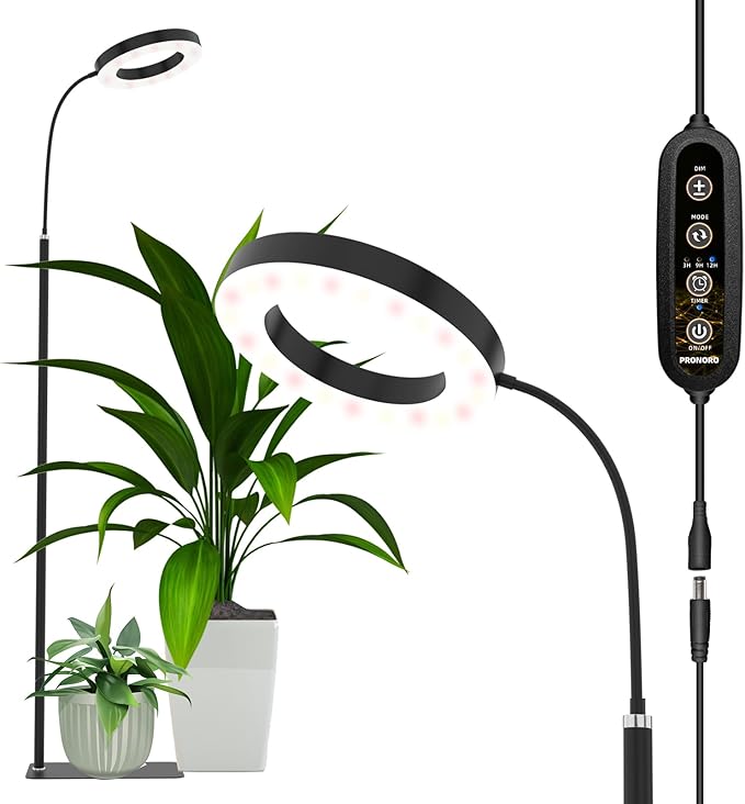 Grow Light, LED Floor Grow Lights for Indoor Plants, Full Spectrum Plant Growing Lamp for Large Plants, Auto ON/Off Timer, 6 Dimmable Levels, 3 Switch Mode, 63 inches Adjustable Height, Black