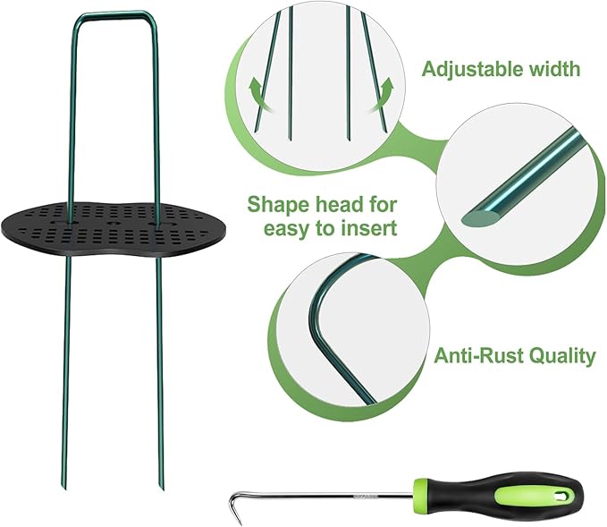 FOTMISHU Landscape Staples 5.7Inch 100Pcs Garden Stakes with 100pcs Gasket, Lawn Pins with Spray Coating Craft,11Gauge Anti-Rust Ground Yard Spikes Anchoring for Outdoor Tents Irrigation Hoses (Green)