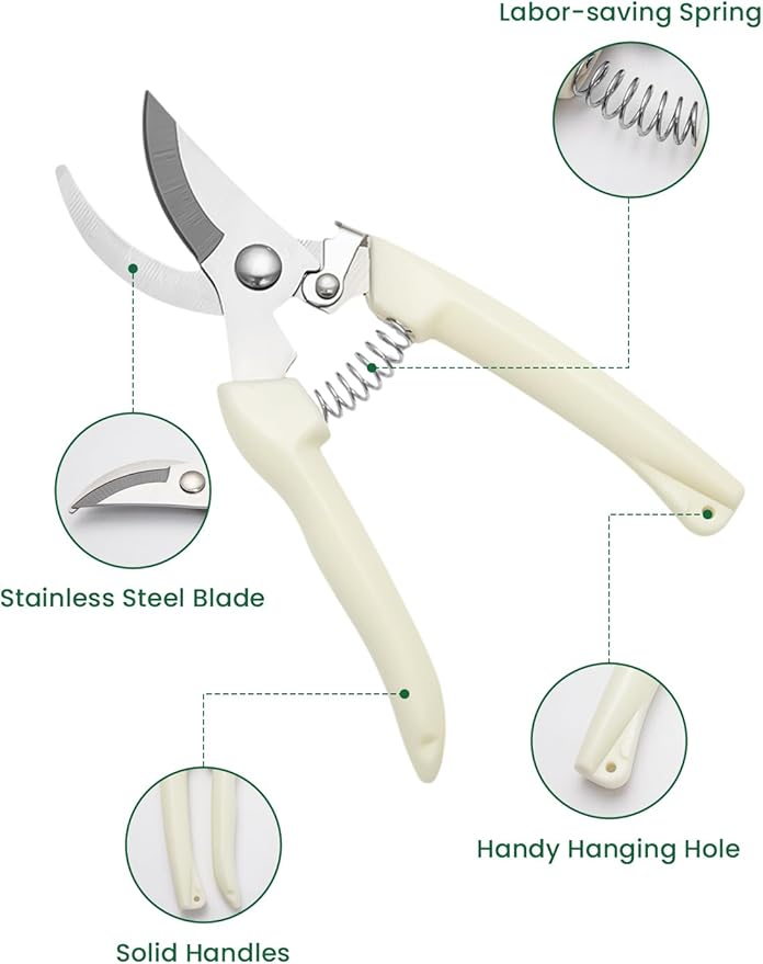 GROWNEER Pruning Shears 2PCS Stainless Sharp Garden shears with 6PCS 1/4 inches Clear Floral Tape Bypass Straight Gardening Clippers for Plants Planters Fruits Trees Fresh Flowers