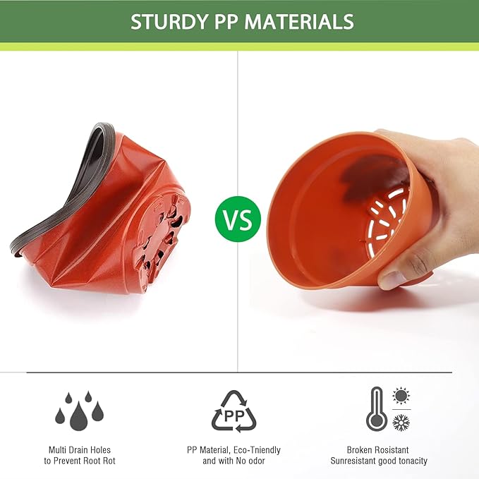 12 Pack 4 inch Plastic Planters, Seedlings Plant Nursery Pots with Drainage Holes and Saucers for Plants Flowers Succulent and All House Plants, Terracotta