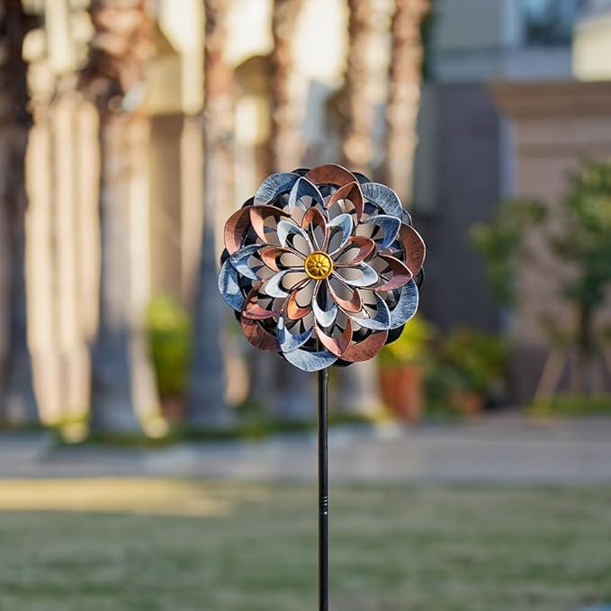 VEWOGARDEN 360° Outdoor Metal Wind Spinners Kinetic Wind Sculptures & Spinners for Yard Garden Lawn Patio Decorations, Gray & Bronze
