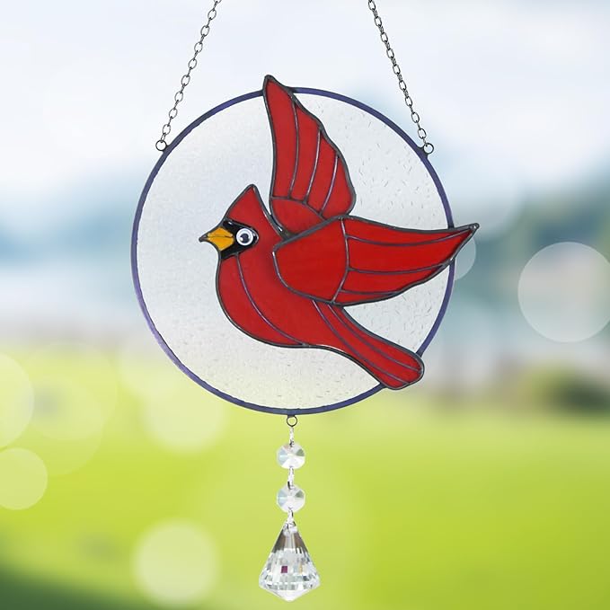 Cardinal Stained Glass Suncatchers for Windows Hangings Decorative,Red Love Birds Sun Catchers with Crystal Indoor Ornaments,Memorial Gifts for Women,Sun Catchers