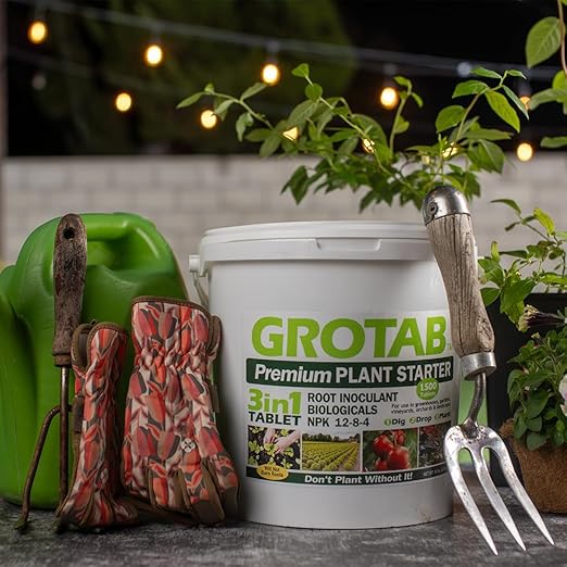 GROTAB 3-in-1 Plant Food Tablets 1500 Tabs Natural 12-8-4 Plant Fertilizer Outdoor Indoor All-Purpose Flower Garden Vegetable Greenhouse Plant Fertilizer with Mycorrhizal Trichoderma Microbials