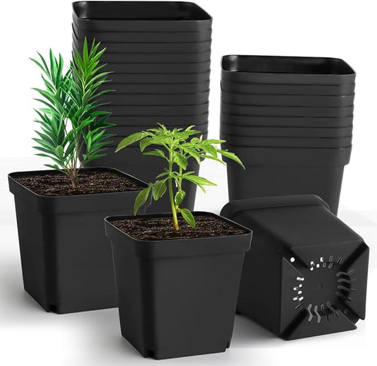 Square Nursery Pots 5.5 Inch, 30 Pcs Plastic Plant Pot with Drainage Holes, Reusable Seedling Starter Pots Garden Flower Pots Planters for Indoor Plants, Transplanting, Succulents, Cuttings