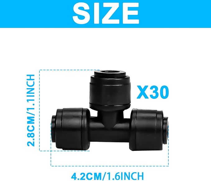 1/4" Quick Connector Drip Tube Irrigation, 30 PCS Drip Irrigation Tee Connectors for 1/4 Inch Irrigation Tubing for Sprinkler or Drip Irrigation System