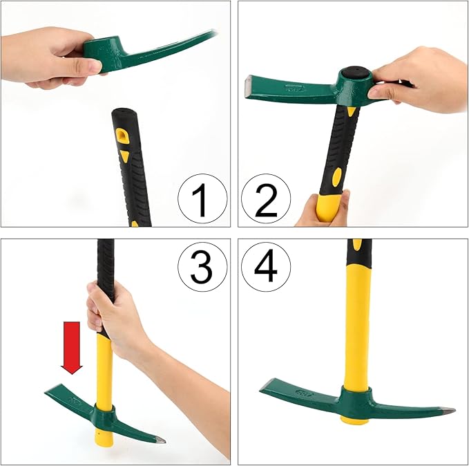 Pick Mattock Hoe Heavy Duty, Gardening Hand Pick with 15 Inch Shock Absorption Rubber Handle and Forged Head, Pick Axe Hand Tool for Digging Weeding Prospecting Camping