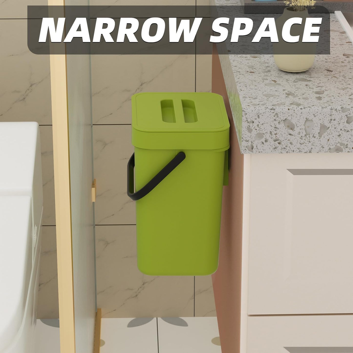 2-Pack Small Compost Bin with Lid, Hanging Kitchen for Cabinet Door, Kitchen Waste Bin, Odor-Free, Compact Recycle Bin for Kitchen, Dog Proof Trash Can, Desk Trash Can for Home Use