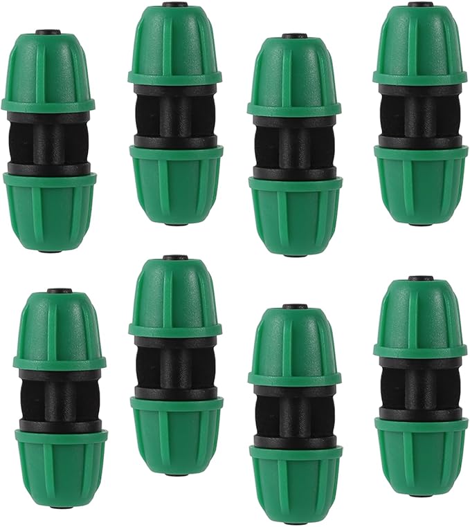 1/4 inch Drip Irrigation Fittings, Lock Barbed Coupling for ¼ in. tubing; Tubing Outside Diameter (OD) is 0.250 in., Internal Diameter (ID) is 0.170. in.(25Pcs/Pack) (Green-Coupling)
