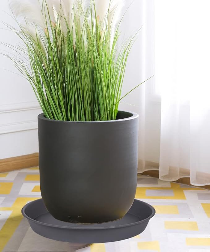 4 Pack of 16 17 inch Plant Saucer (15 inch Base), 2.3" Depth, Heavy Duty Deep Plant Trays for Pots, Plastic Plant Saucers for Indoors, Bird Bath Bowls, Drip Trays for Planter (17", Cement)