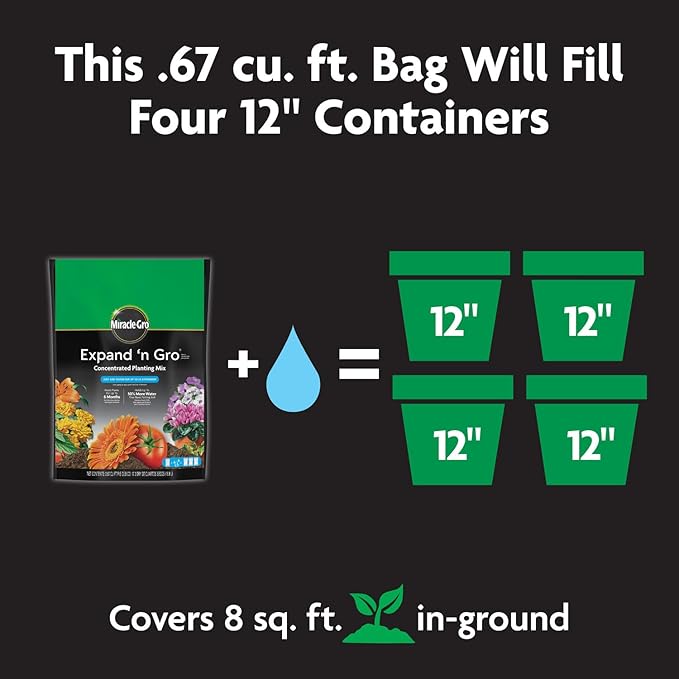 Miracle-Gro Expand 'n Gro Concentrated Planting Mix, Just Add Water for up to 3X Expansion, For Container and In-Ground Use, .67 cu. ft. Expands up to 2 cu. ft.