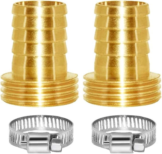 Joywayus Garden Hose Pipe Connector,3/4" Barb x 3/4" Male GHT Thread Brass Fitting with Stainless Clamps House/Boat/Lawn/Power Wash/Irrigation (Pack of 2)