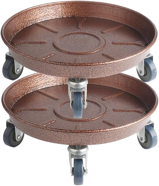 ARTLINE 10" Round Plant Stand with Lockable Wheels, 160lbs Heavy Duty for Indoor Outdoor, Large Rolling Dolly Planter Caddy on Casters to Carry Potted Flower Pot, Round Metal Tray NO Holes, 2 Pack