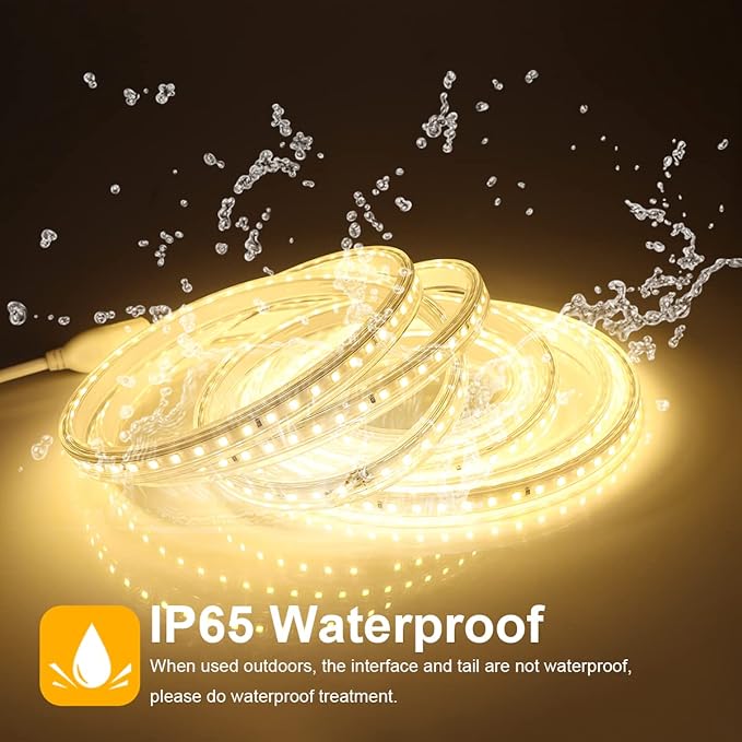 Super Bright Outdoor LED Strip Lights, AC 110V 3500K Flexible LED Rope Lights Waterproof 600 LEDs 16.4ft LED Light Strip for Garden Patio Cabinet Bedroom Indoor Outdoor Decoration (16.4FT,Warm White)