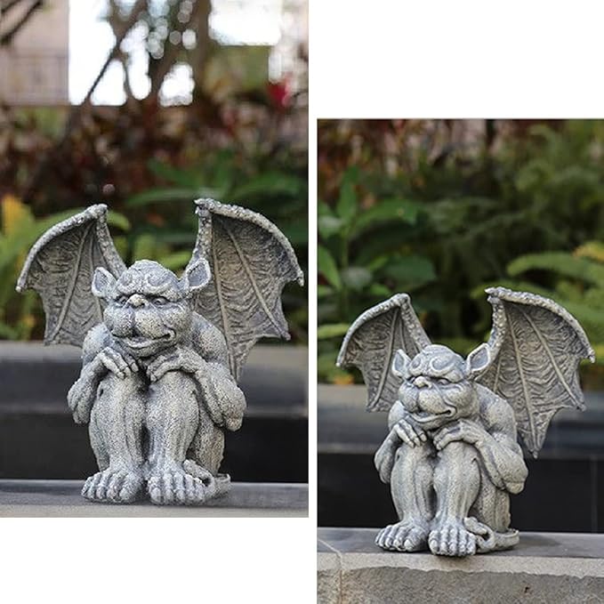 OwMell Gargoyle Statue Garden Guardian Sculpture Figurine Gothic Indoor Outdoor Garden Decor Statue 7 Inch - Sitting