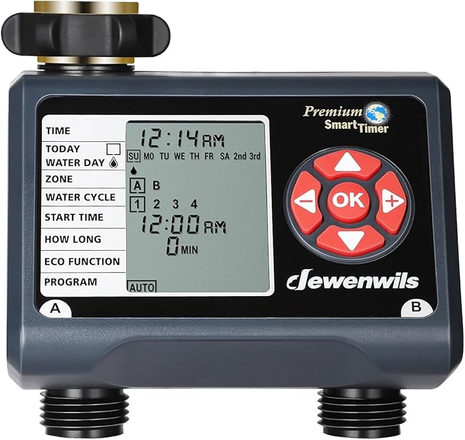 DEWENWILS Sprinkler Timer 2 Zone, Water Timer for Garden Hose, Programmable Hose Timer Faucet Watering with Automatic/Rain Delay/Manual Mode, Outdoor Irrigation Controller for Lawn, Yard
