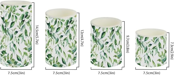 Flameless Candles Battery Powered LED Pillar Candles Tealights with Remote Timer Color Changing Control for Indoor Outdoor Home Desktop Decor Set of 4, Green Leaf White