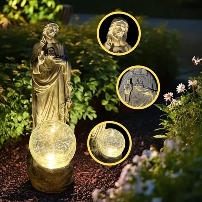 Jesus Statue Outdoor Decor Solar Lights, Religious Garden Statue, Blessed Father Outdoor Figure for Home/Garden Decor, Gift for Men/Father(11.22" H)