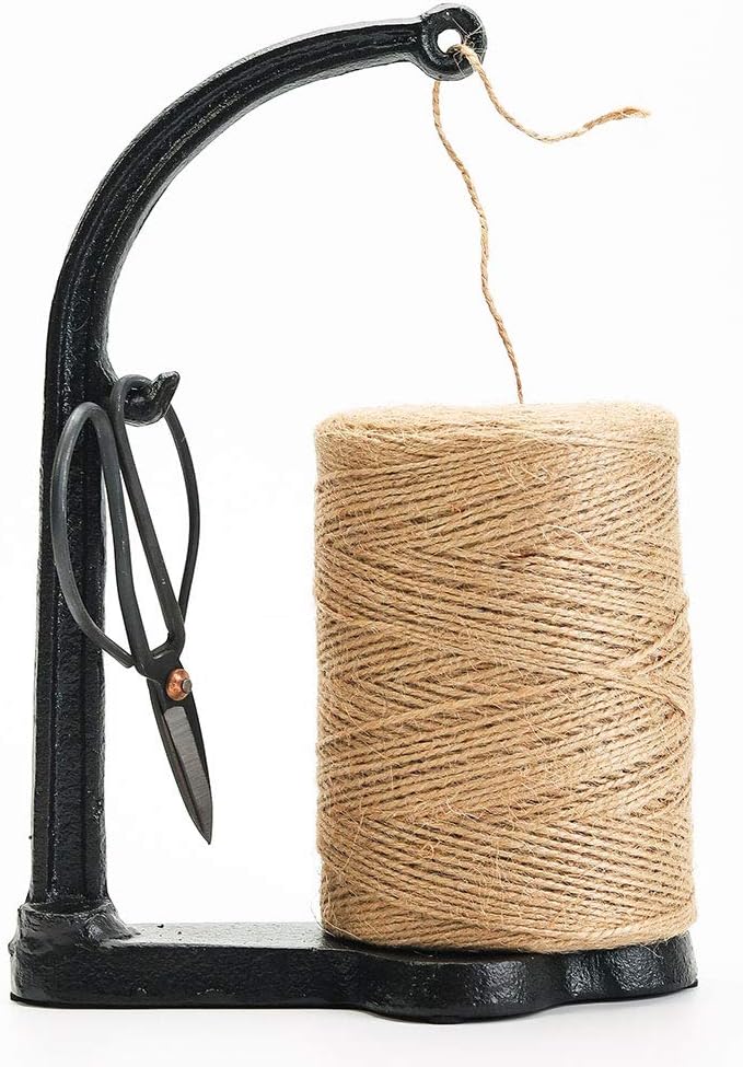 Sungmor Cast Iron Garden Twine Holder Set - 1300ft. Natural Jute Twine String & Rope Rack & Scissors - Decorative & Practical Home Arts Crafts Tools for Picture Display Gift Wrapping Packing Gardening