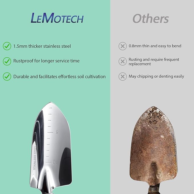 LeMotech Garden Tool Set, 2Pcs Gardening Hand Tools, Stainless Steel Transplant Shovel and Weeder with Beech Handle, Outdoor Gardening Kit for Women Men