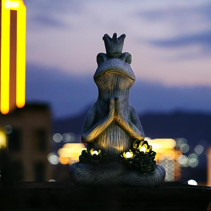 Large Garden Statue Yoga Frog Sustainable Eco-Friendly Solar Lights with LED Sustainability Sculpture Courtyard Balcony Home Decoration（20" Tall