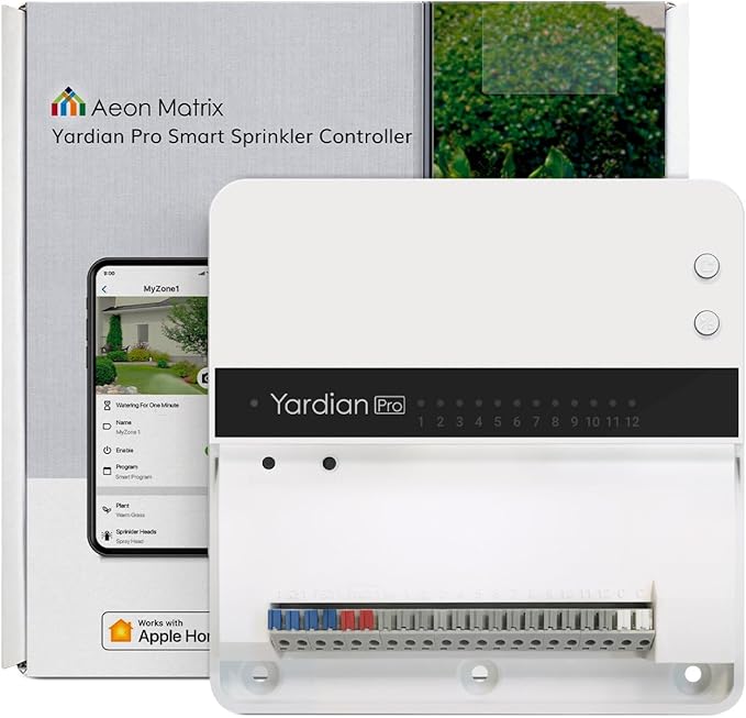 Yardian Pro Smart Sprinkler Controller 12 Zone - Control Buttons, Apple HomeKit, Alexa, Google Assistant, Home Assistant Compatible, Enhanced Wi-Fi, RJ45, Level VI Worldwide Power Supply
