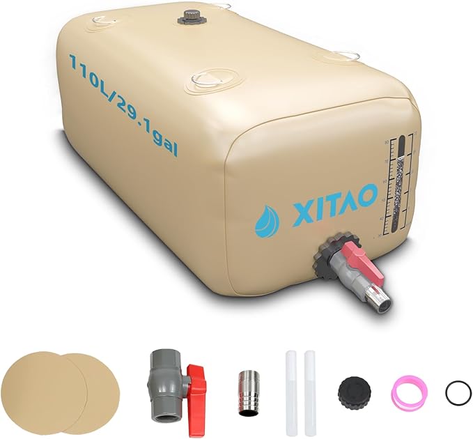 XITAO 29Gal/110L Water Storage Bladder w/Water Level Indicator, Large Capacity Foldable Water Storage Containers, Portable Emergency Water Tank Water Bag for RVs, Fire Prevention, Irrigation