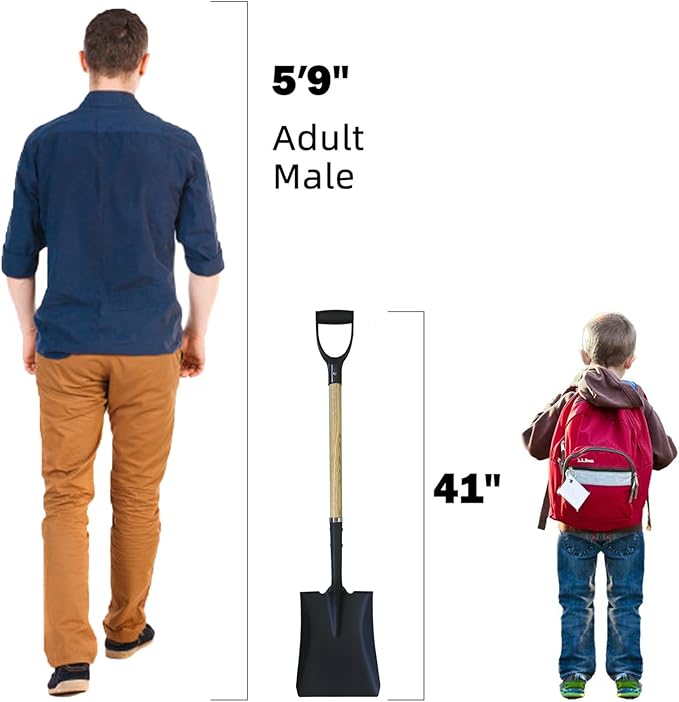 Flat Shovel, Square Shovel, Transfer Shovel, Snow Shovel, 41 inch Long, Durable D Grip Shovel, for Farming, Outdoor Works, Gardening, Landscape Works