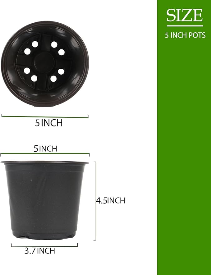 100 Packs Nursery Pots, 4 5 6 Inches Plastic Nursey Pots for Plants with Drainage Holes, Seed Starting Garden Pots of Flower Plant Container for Succulents, Transplanting (100, 5 Inch)